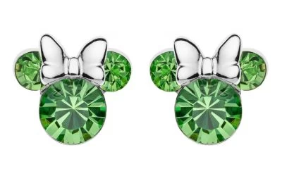 Disney Kinder-Ohrringe Geburtsstein August Grün 925 Silber Ohrstecker