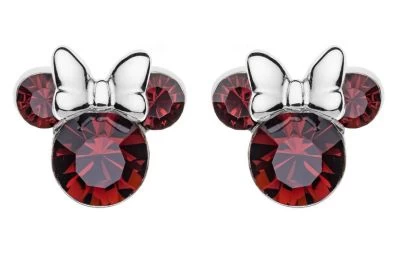 Disney Kinder-Ohrringe Geburtsstein Januar Rot 925 Silber Ohrstecker